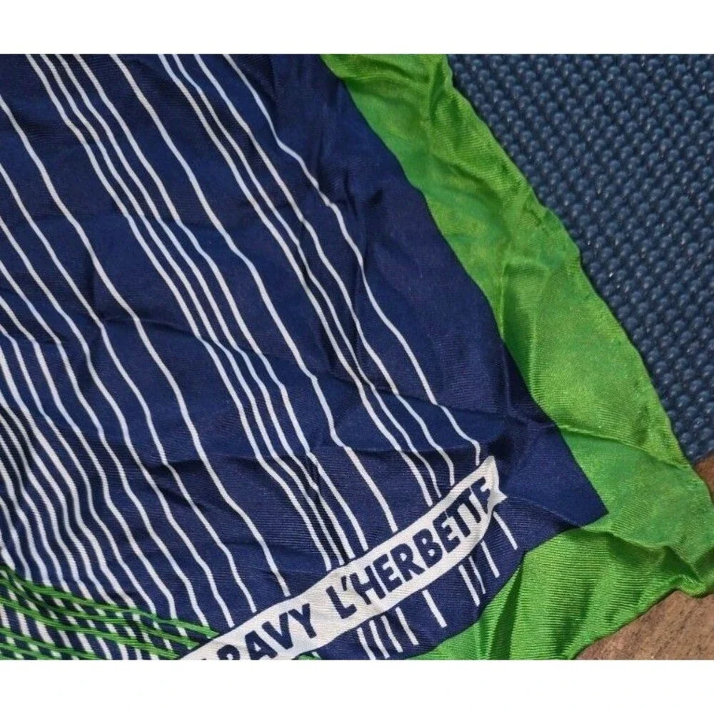 Vintage Paravy L'Herbette Multicolor Striped Pattern Square Scarf for Women